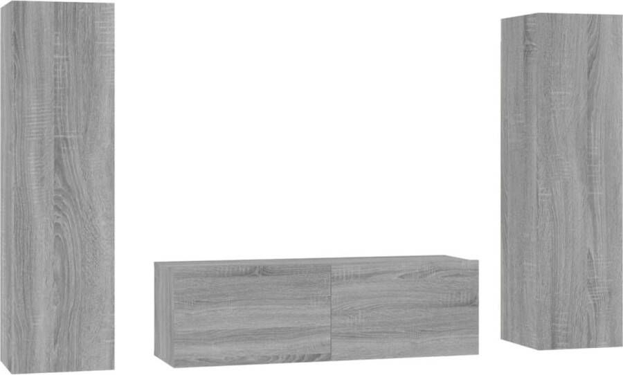 VidaXL Tv-meubelset 3-delig Grijs Sonoma Eiken Televisieserie Tv Meubel Salon Meubels Grijze Meubelen Houten Meubilair Wandmontage Opbergkasten