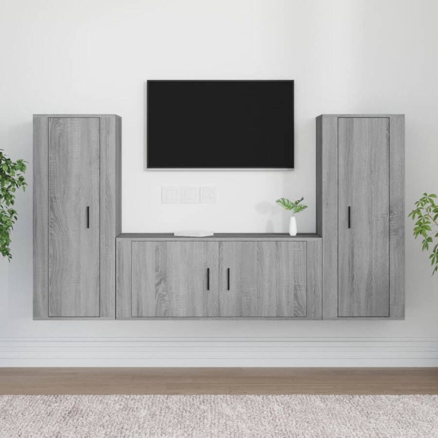 VidaXL -3-delige-Tv-meubelset-bewerkt-hout-grijs-sonoma-eikenkleurig - Foto 3
