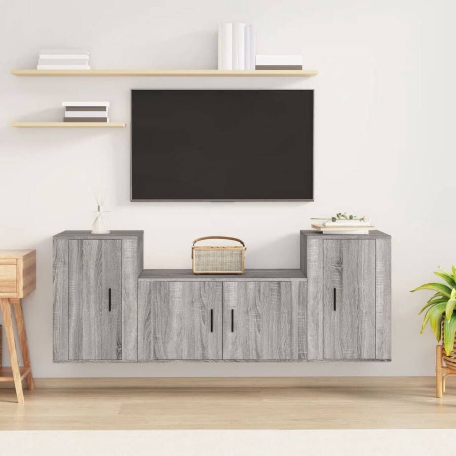 VidaXL -3-delige-Tv-meubelset-bewerkt-hout-grijs-sonoma-eikenkleurig - Foto 3