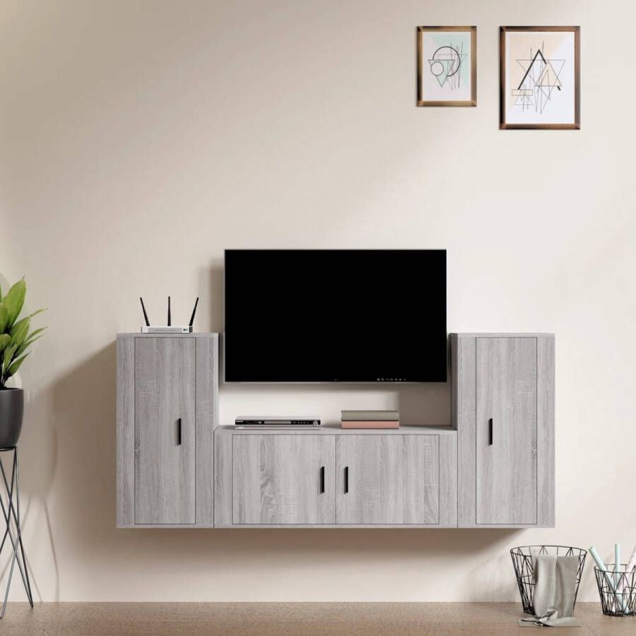 VidaXL -3-delige-Tv-meubelset-bewerkt-hout-grijs-sonoma-eikenkleurig - Foto 3