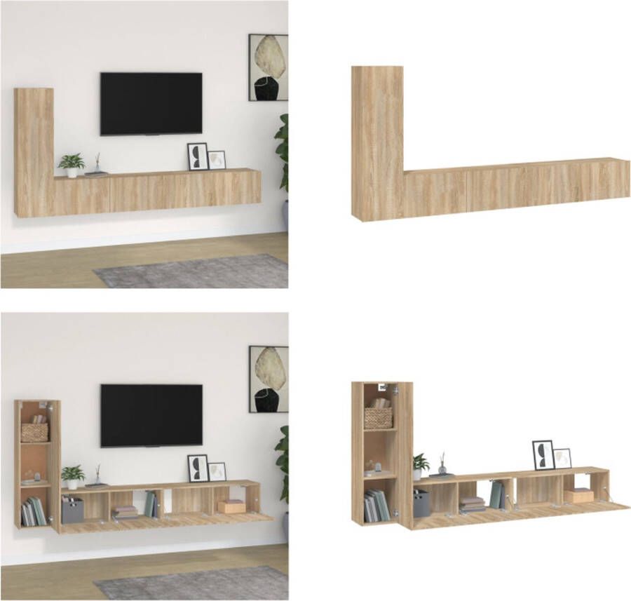 vidaXL 3-delige Tv-meubelset bewerkt hout sonoma eikenkleurig Tv-kast Tv-kasten Tv-meubel Hifi-meubel