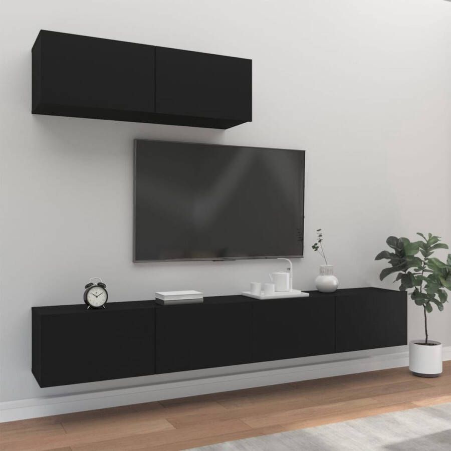 VidaXL -3-delige-Tv-meubelset-bewerkt-hout-zwart - Foto 3