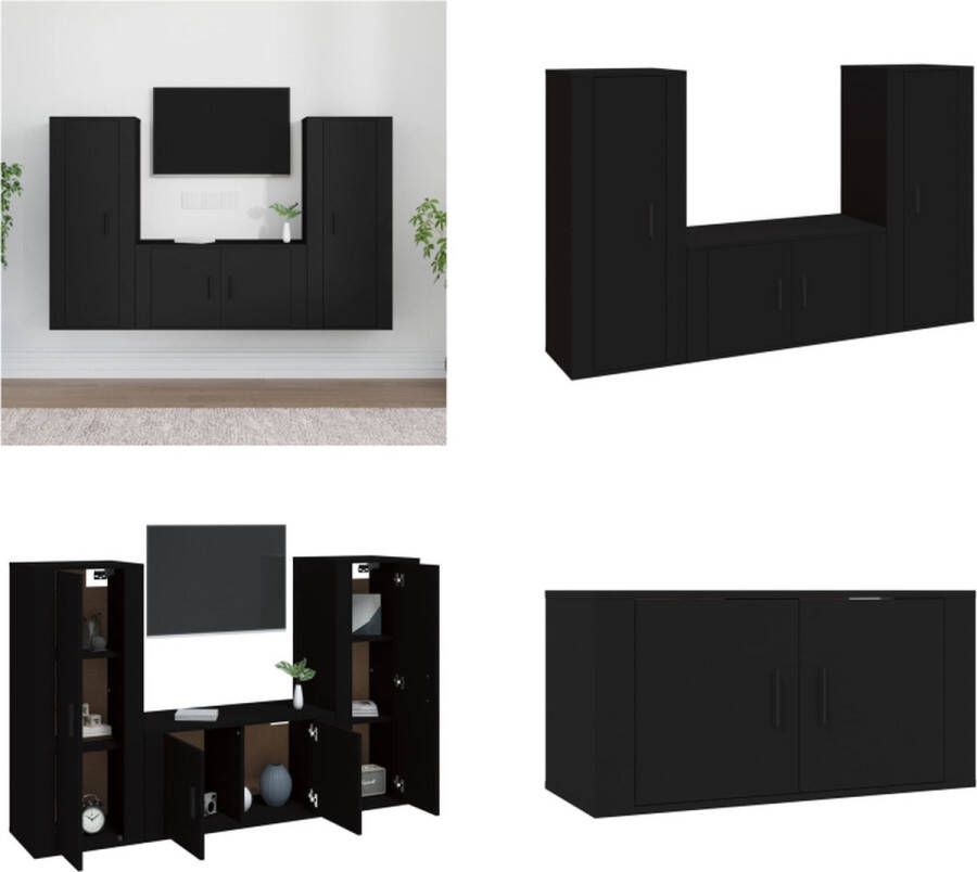 VidaXL 3-delige Tv-meubelset bewerkt hout zwart Tv-kast Tv-kasten Tv-meubel Hifi-meubel