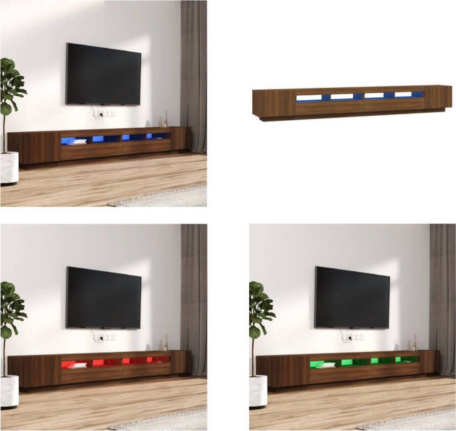 VidaXL 3-delige Tv-meubelset met LED bewerkt hout bruineiken Tv-kast Tv-kasten Tv-meubel Met LED-verlichting