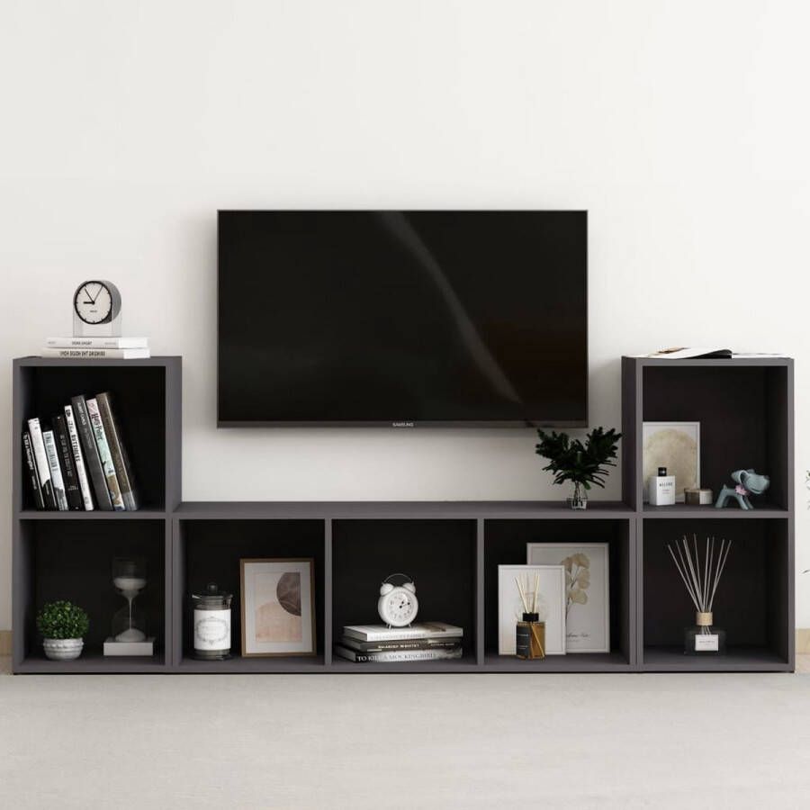 VidaXL 3-delige Tv-meubelset bewerkt hout grijs - Foto 1