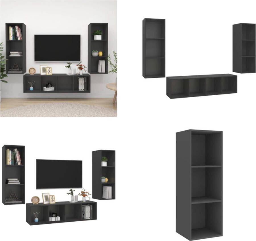 VidaXL 3-delige Tv-meubelset spaanplaat grijs Tv-kastenset Tv-kastensets Tv-kasten Tv-meubelset