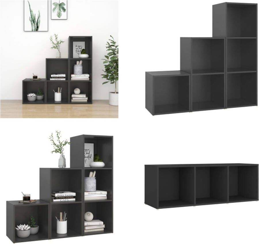 VidaXL 3-delige Tv-meubelset spaanplaat grijs Tv-kastenset Tv-kastensets Tv-meubelset Tv-meubelsets