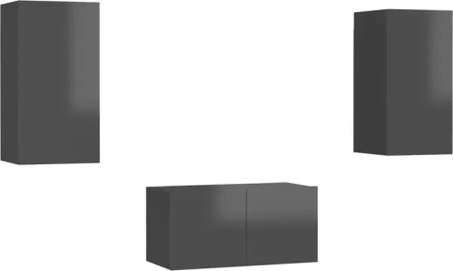 VidaXL 3-delige Tv-meubelset spaanplaat hoogglans grijs - Foto 2