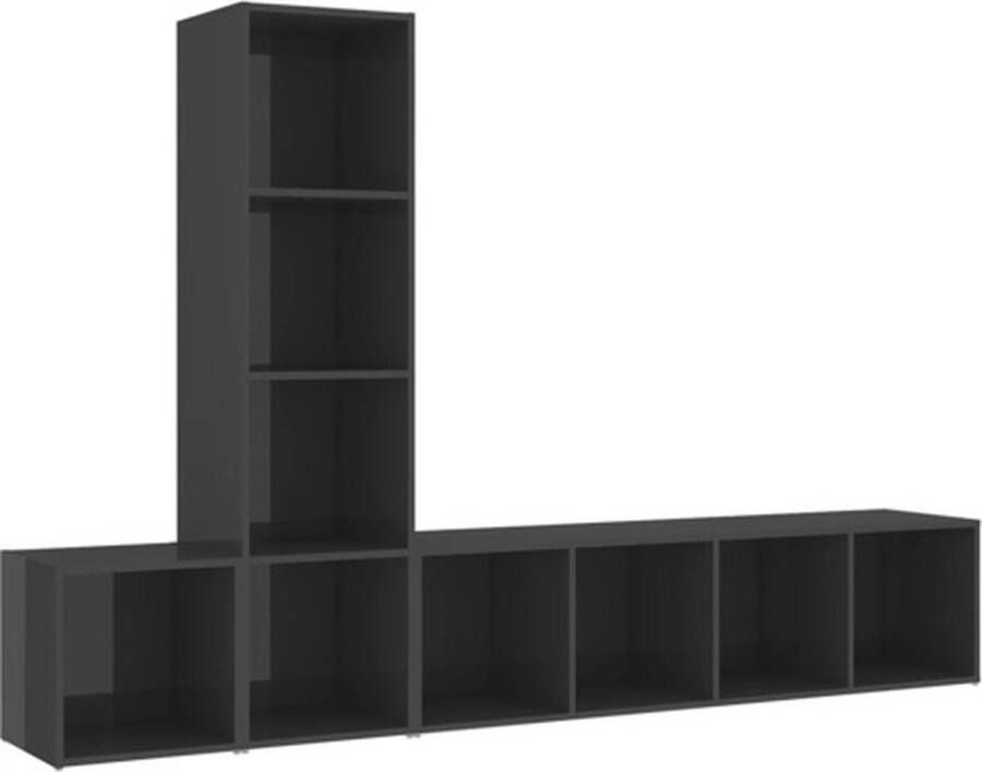 VidaXL -3-delige-Tv-meubelset-spaanplaat-hoogglans-grijs - Foto 2