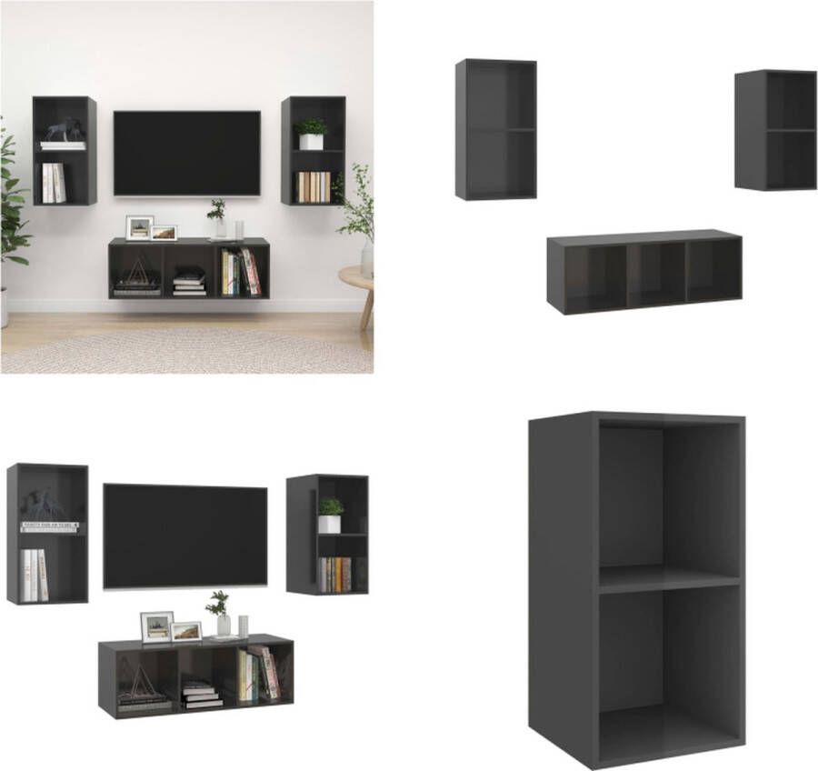 VidaXL 3-delige Tv-meubelset spaanplaat hoogglans grijs Tv-kastenset Tv-kastensets Tv-kasten Tv-meubelset