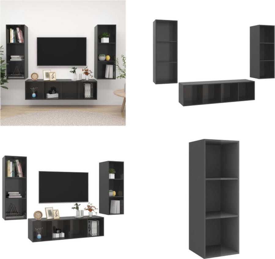VidaXL 3-delige Tv-meubelset bewerkt hout hoogglans grijs Tv-kastenset Tv-kastensets Tv-kasten Tv-meubelset