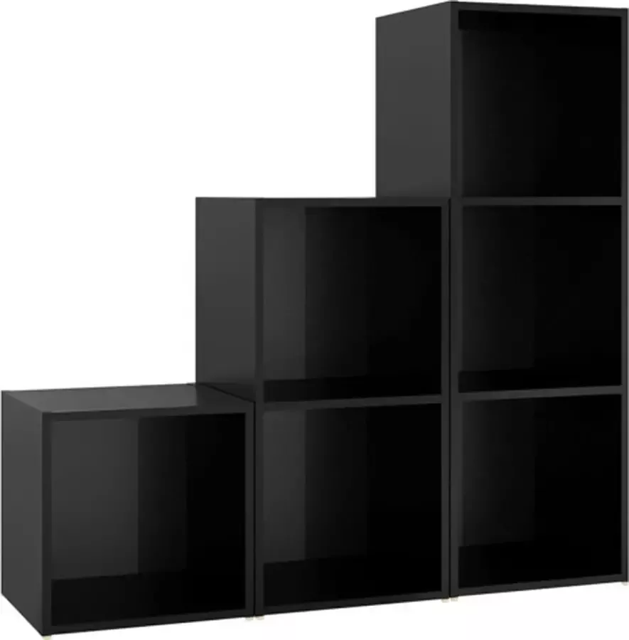 VidaXL -3-delige-Tv-meubelset-spaanplaat-hoogglans-zwart - Foto 2