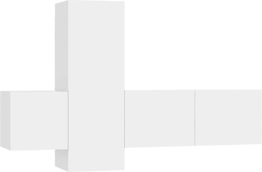 VidaXL Tv-meubelset 3-delig Bewerkt Hout Wit Tv Meubels Tv Kast Salontafel Houten Tv Stand Witte Tv Kast Media Kast Videowerkbank Living Room Furniture Woonkamerinrichting