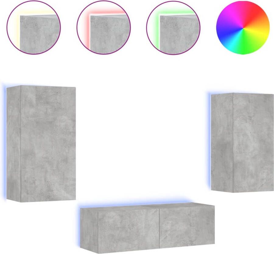 VidaXL -3-delige-tv-wandmeubelset-met-LED-verlichting-betongrijs - Foto 2