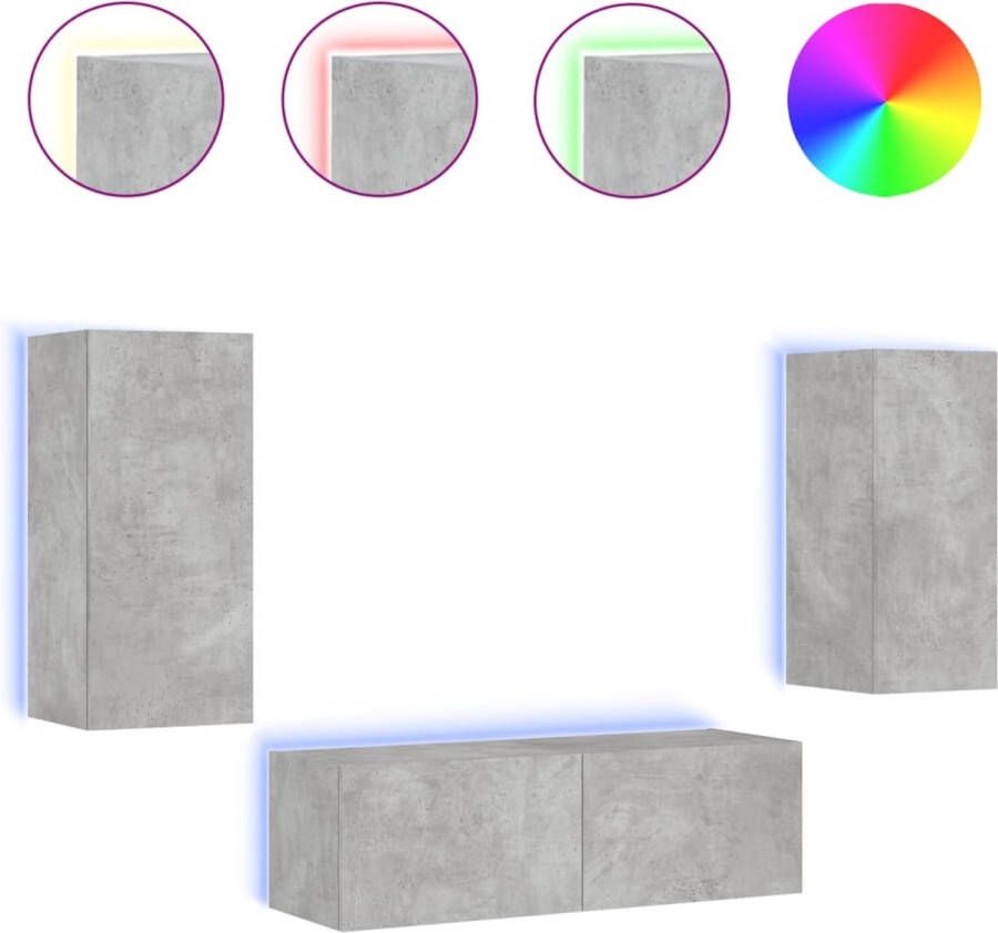 VidaXL -3-delige-tv-wandmeubelset-met-LED-verlichting-betongrijs - Foto 2