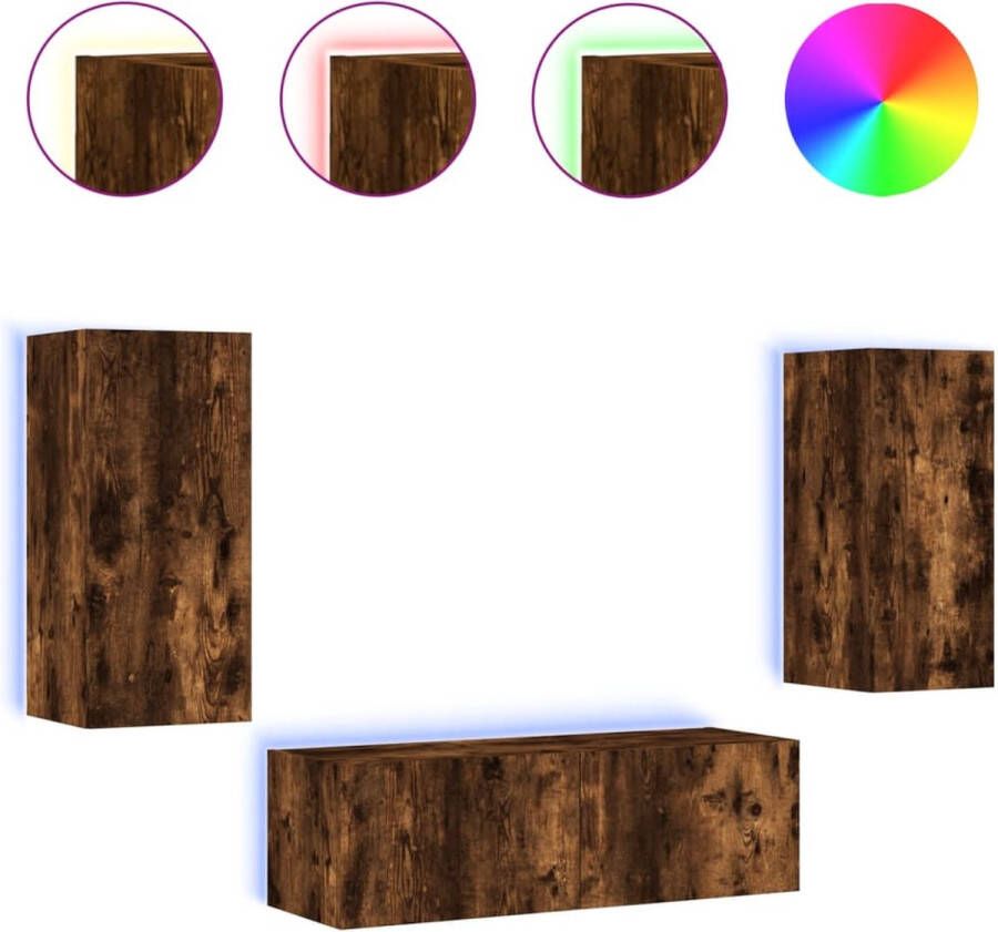 VidaXL -3-delige-tv-wandmeubelset-met-LED-verlichting-gerookt-eiken - Foto 2