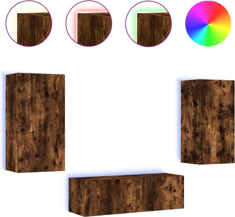 VidaXL Tv-meubelset 3-delig Gerookt eiken LED Tv-wandmeubel Tv-wandmeubels Zwevend Tv-meubel Tv-wandmeubel