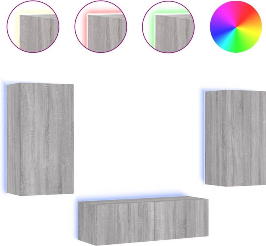 VidaXL -3-delige-tv-wandmeubelset-met-LED-verlichting-grijs-sonoma - Foto 2