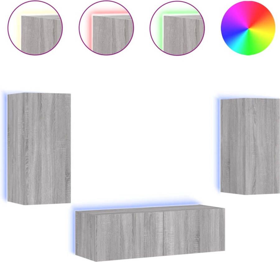 VidaXL -3-delige-tv-wandmeubelset-met-LED-verlichting-grijs-sonoma - Foto 2