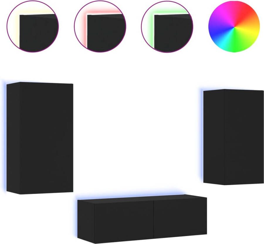 VidaXL -3-delige-tv-wandmeubelset-met-LED-verlichting-zwart - Foto 2