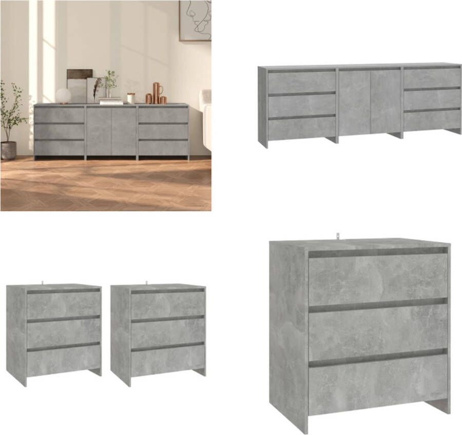 VidaXL 3 st Dressoirs bewerkt hout betongrijs Dressoir Dressoirs Buffetkast Opbergkast