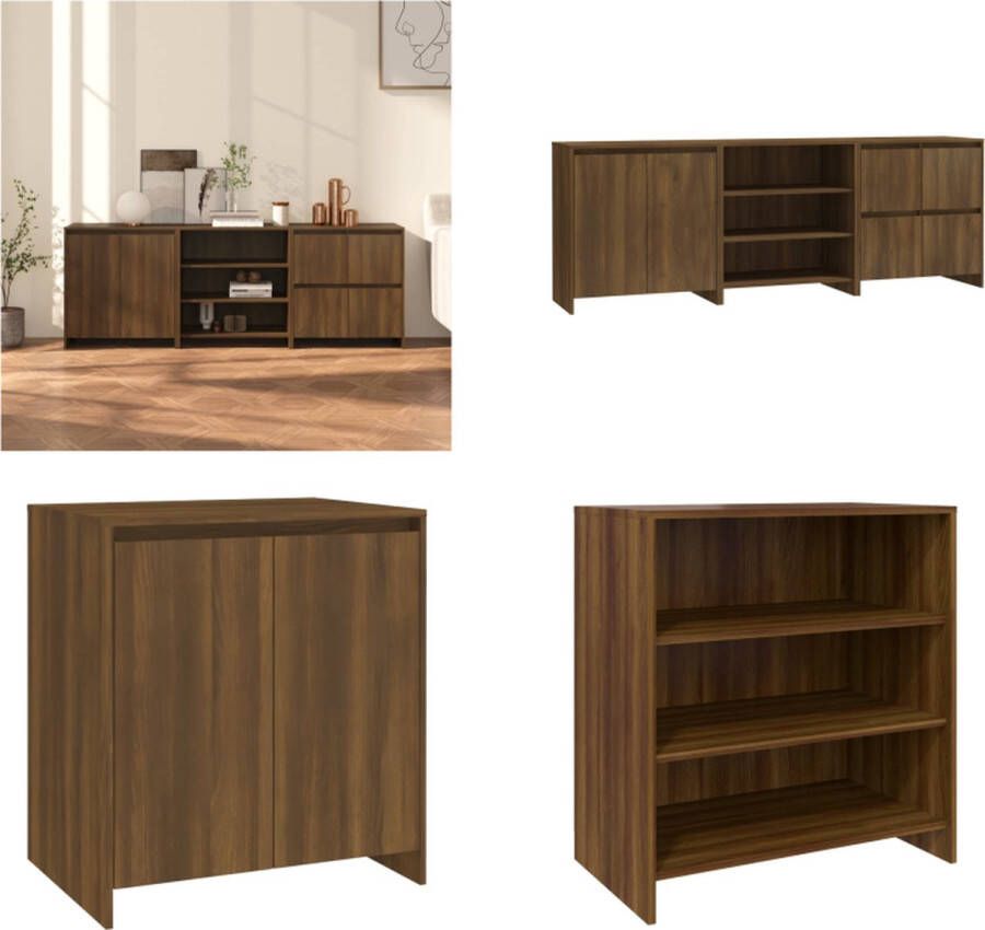 VidaXL 3 st Dressoirs bewerkt hout bruineikenkleurig Dressoir Dressoirs Buffetkast Opbergkast