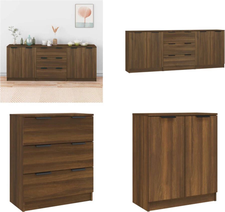 VidaXL 3-delige Dressoirs bewerkt hout bruin eikenkleur Dressoir Dressoirs Kast Wandkast - Foto 3