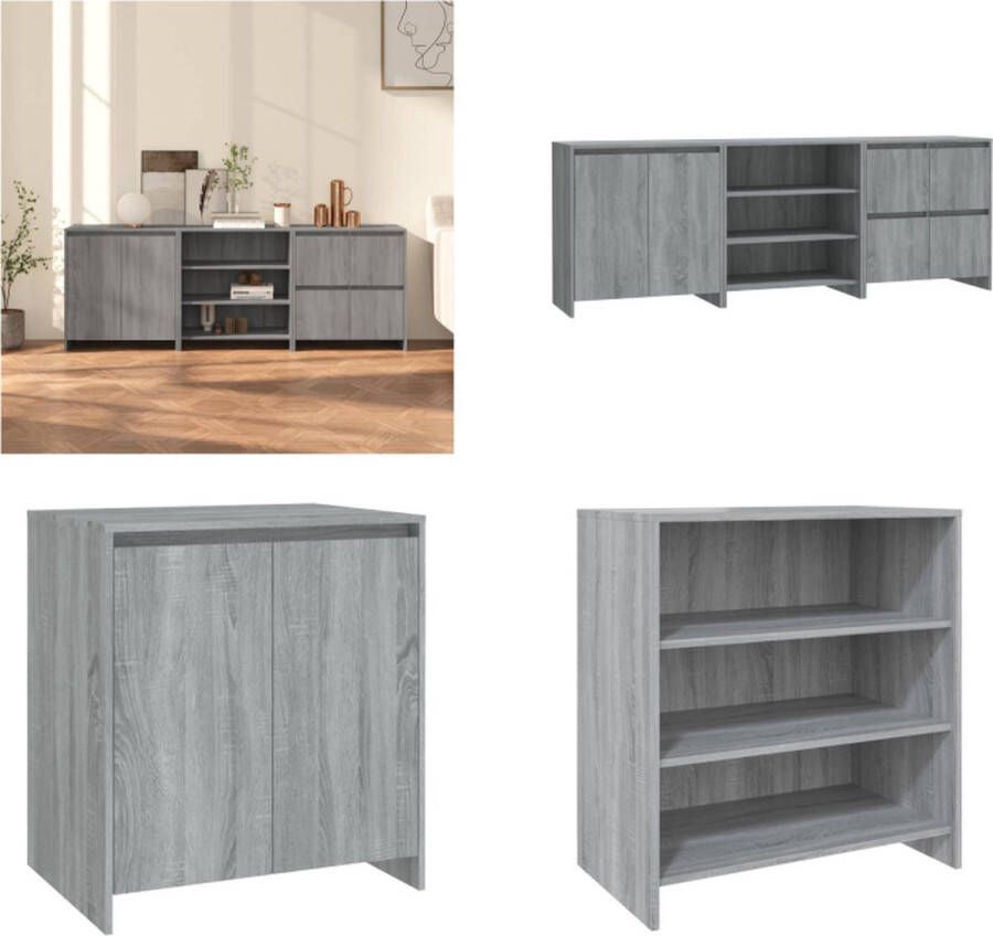 VidaXL 3 st Dressoirs bewerkt hout grijs sonoma eikenkleurig Dressoir Dressoirs Buffetkast Opbergkast