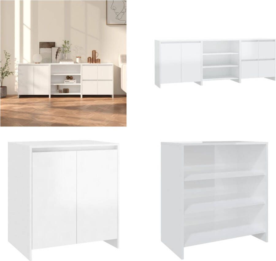 VidaXL 3 st Dressoirs bewerkt hout hoogglans wit Dressoir Dressoirs Buffetkast Opbergkast