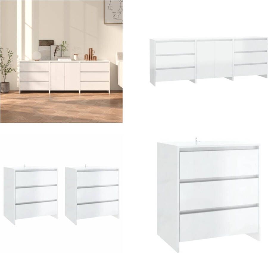 VidaXL 3 st Dressoirs bewerkt hout hoogglans wit Dressoir Dressoirs Buffetkast Opbergkast - Foto 2