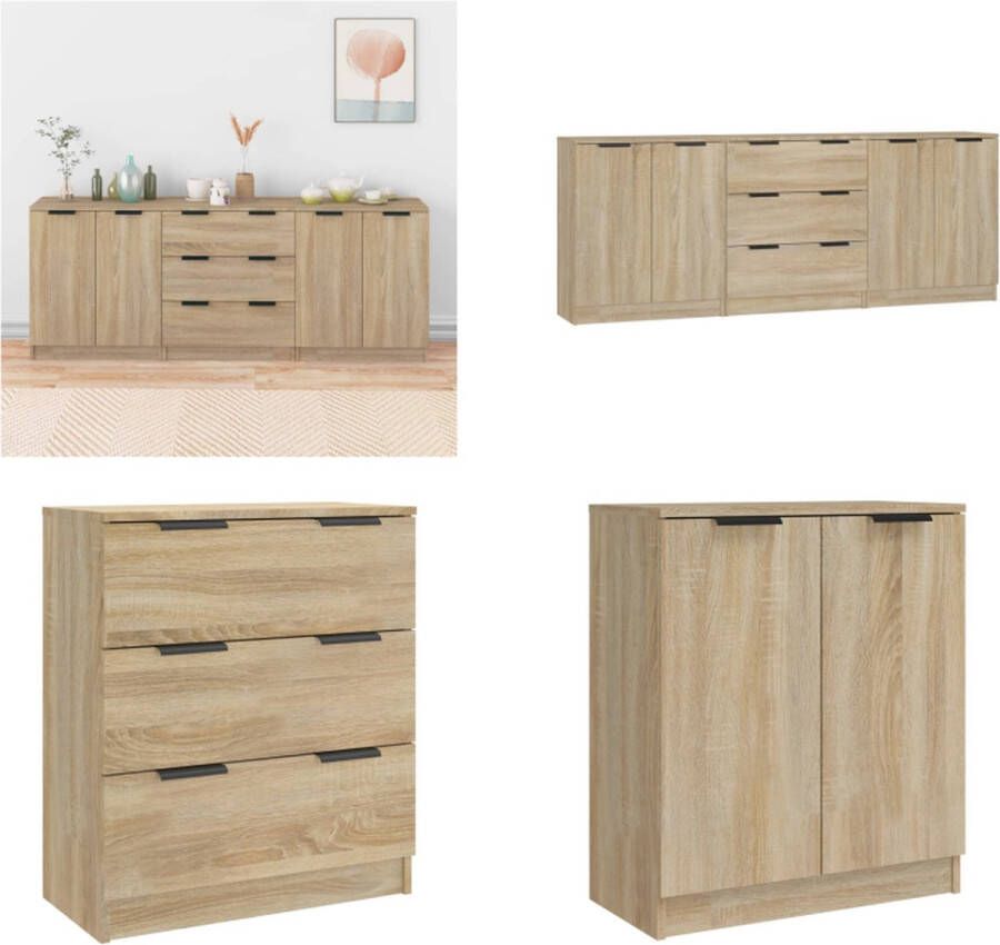 VidaXL 3 st Dressoirs bewerkt hout sonoma eikenkleurig Dressoir Dressoirs Kast Wandkast