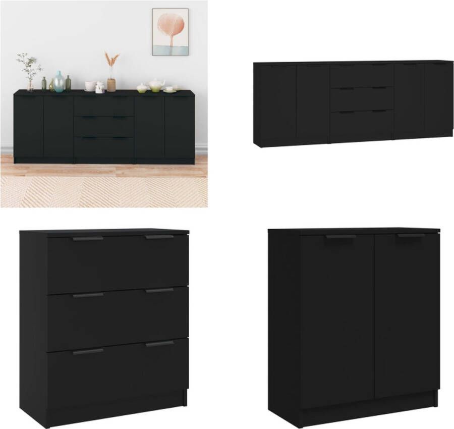 VidaXL 3-delige Dressoirs bewerkt hout zwart Dressoir Dressoirs Kast Wandkast - Foto 2