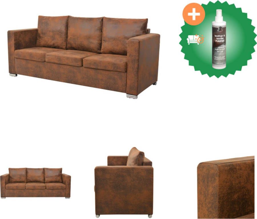 VidaXL 3-zitsbank bruin 191x73x82 cm kunst suède bekleding Bank Inclusief Reiniger
