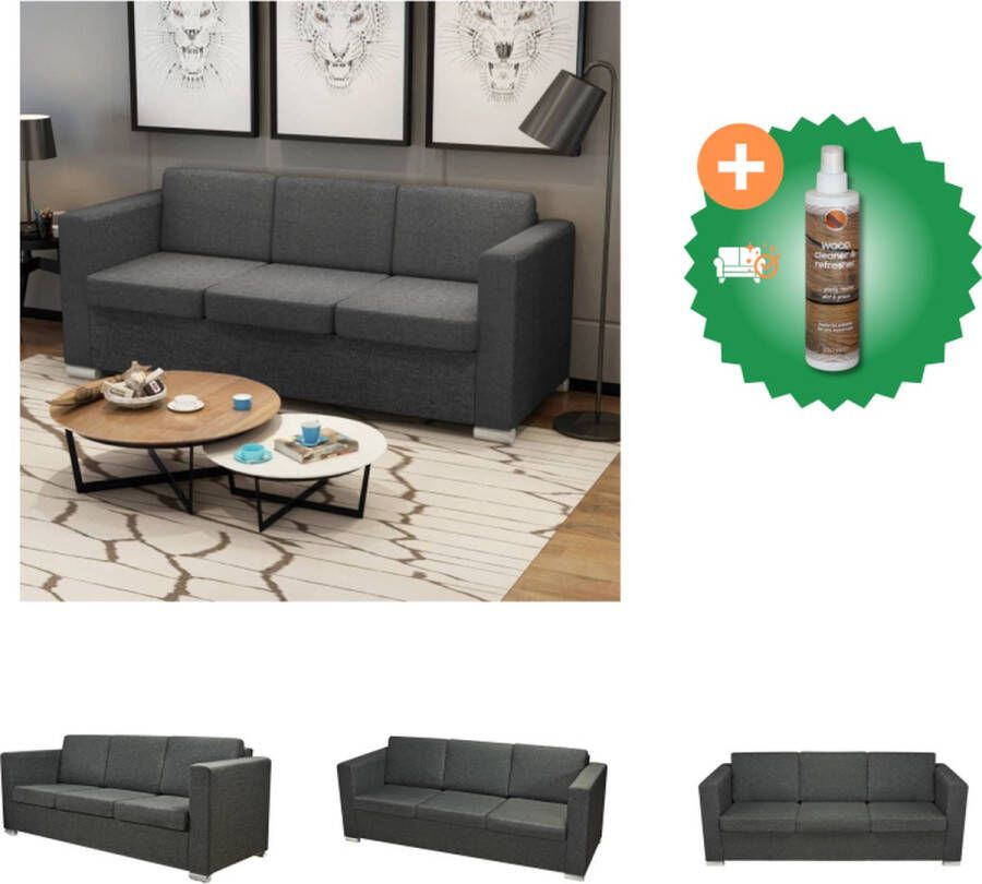 VidaXL 3-zitsbank donkergrijs 191x73x78 cm hoogwaardige bekleding Bank Inclusief Houtreiniger en verfrisser