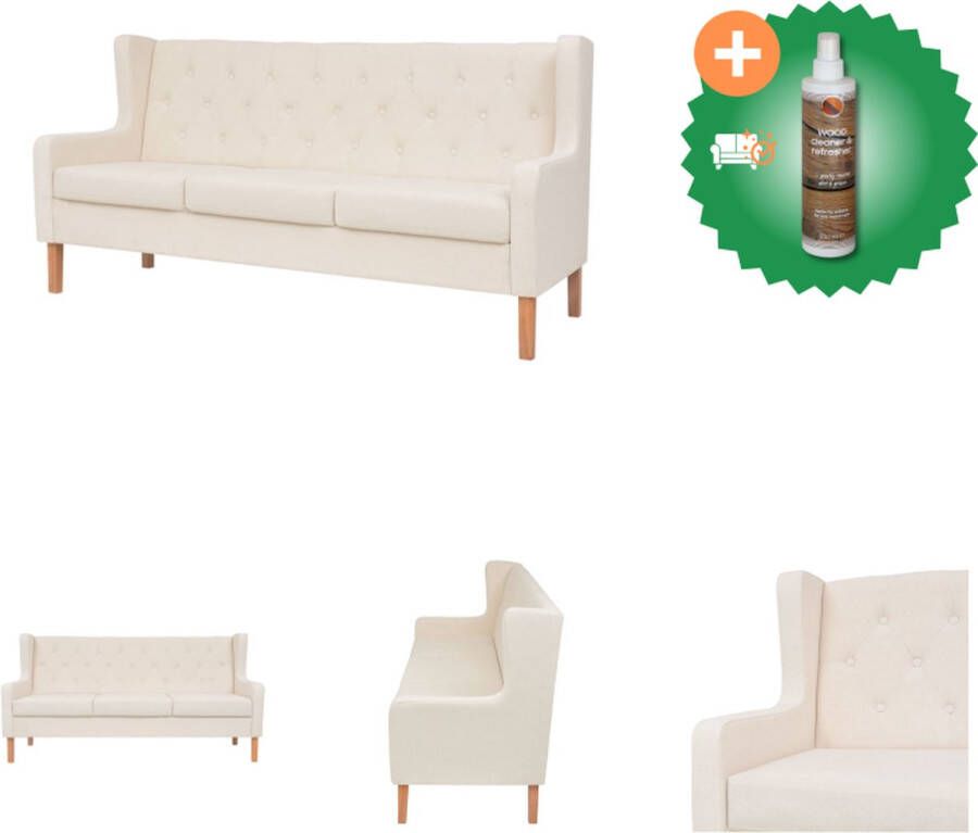 VidaXL 3-zitsbank Houten Frame 180 x 68 x 90 cm Crèmewit Polyester Bank Inclusief Houtreiniger en verfrisser