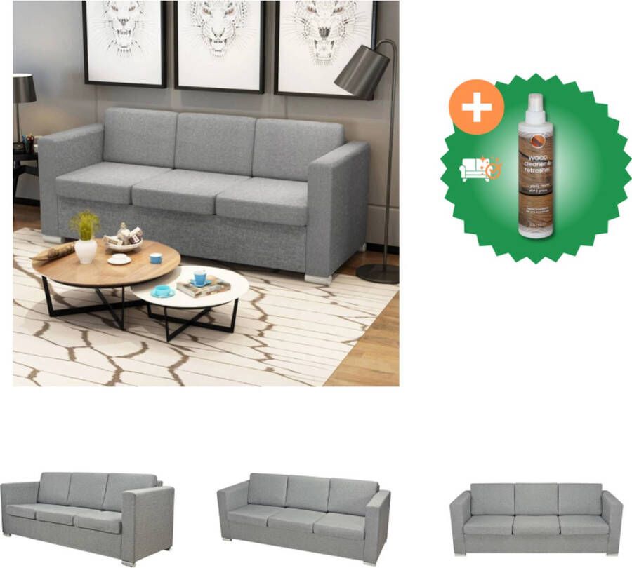 VidaXL 3-zitsbank Stijlvol en comfortabel Lichtgrijs 191x73x78 cm Hoogwaardige stof Bank Inclusief Houtreiniger en verfrisser