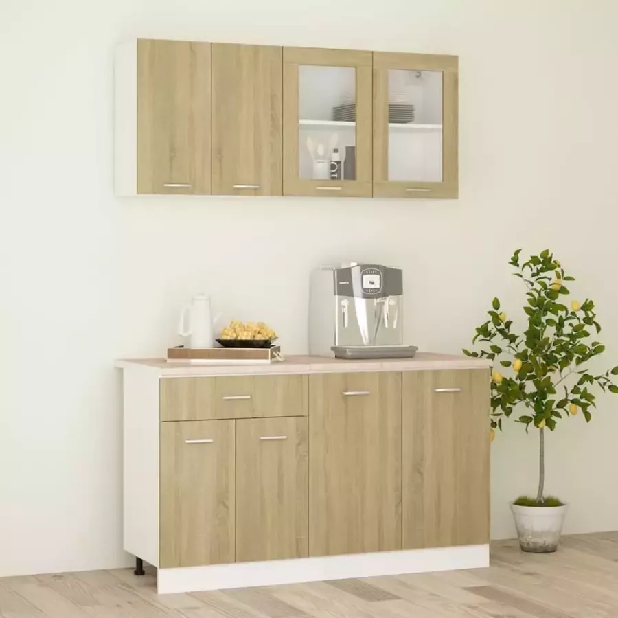VidaXL 4-delige Keukenkastenset met aanrecht spaanplaat sonoma eiken