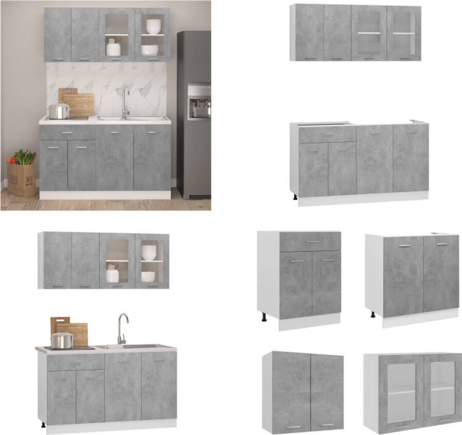 VidaXL 4-delige Keukenkastenset spaanplaat betongrijs Keukenkast Keukenkasten Kast Kasten