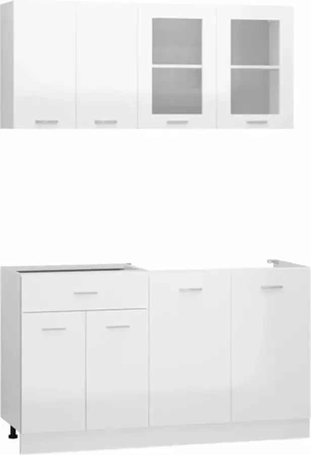 Vida XL vidaXL 4-delige Keukenkastenset bewerkt hout hoogglans wit-VXL-3067660 - Foto 3