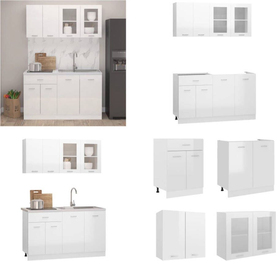 VidaXL 4-delige Keukenkastenset bewerkt hout hoogglans wit Keukenkast Keukenkasten Kast Kasten - Foto 2