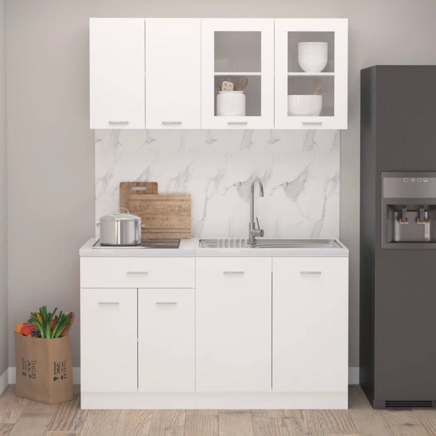 Vida XL vidaXL 4-delige Keukenkastenset bewerkt hout wit-VXL-3067655