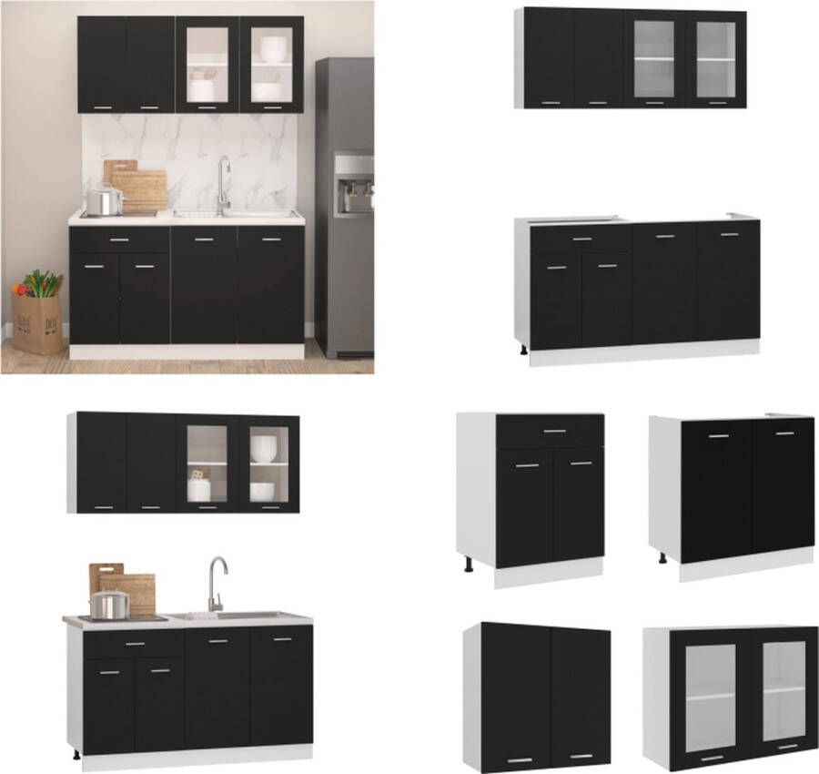 VidaXL Keukenkast Keukenkasten Kast Kasten 4-delige Keukenkastenset bewerkt hout zwart - Foto 2