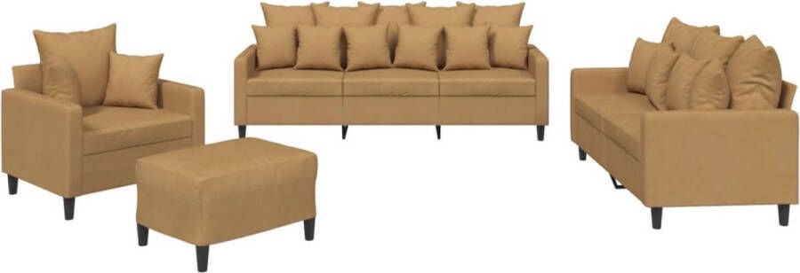 VidaXL -4-delige-Loungeset-met-kussens-fluweel-bruin - Foto 4