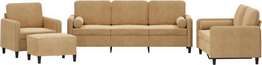 VidaXL -4-delige-Loungeset-met-kussens-fluweel-bruin - Foto 2