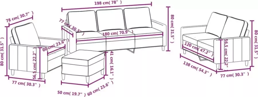 VidaXL 4-delige Loungeset met kussens fluweel bruin - Foto 2