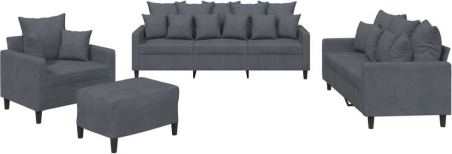 VidaXL 4-delige Loungeset Donkergrijs Fluweel Loungebank Bankstellen Velvet Meubels Grijze Bank Lounge Set
