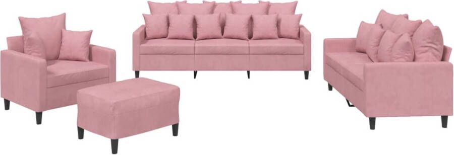 VidaXL -4-delige-Loungeset-met-kussens-fluweel-roze - Foto 4