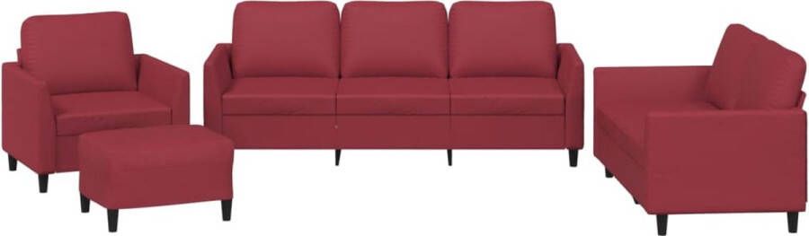 VidaXL Loungeset 4-delig Wijnrood Fluweel Loungeset Tuinmeubelen Lounge Set Buiten Meubels Kunstleder Sofa Rood Lounge Set Loungebank Relax Stoel Terras Meubelset Balkon Meubilair - Foto 2