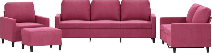VidaXL -4-delige-Loungeset-met-kussens-fluweel-wijnrood - Foto 7