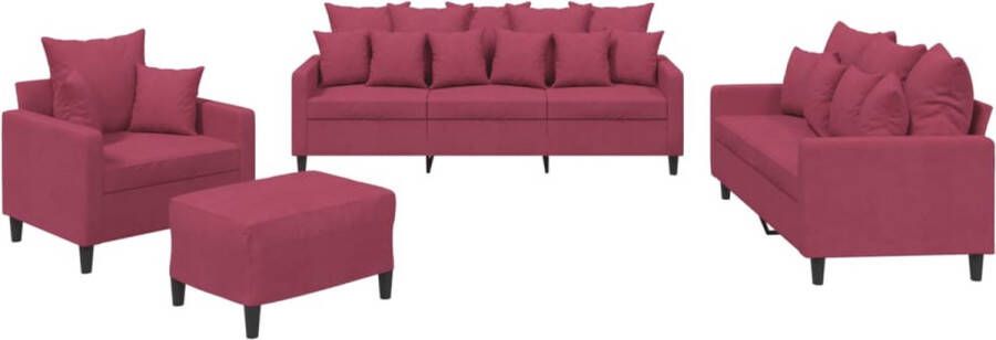 VidaXL -4-delige-Loungeset-met-kussens-fluweel-wijnrood - Foto 2